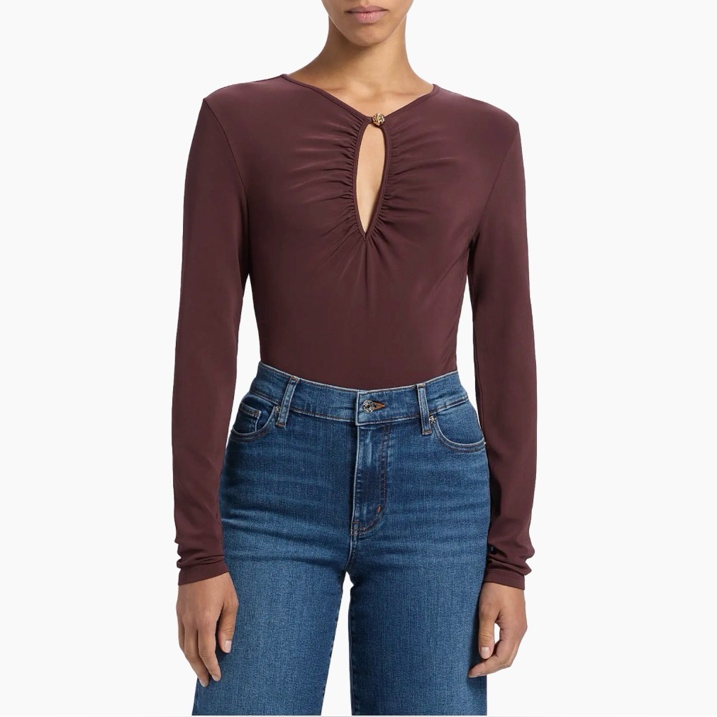 Frame The Keyhole Matte Jersey Top In Cabernet Size S